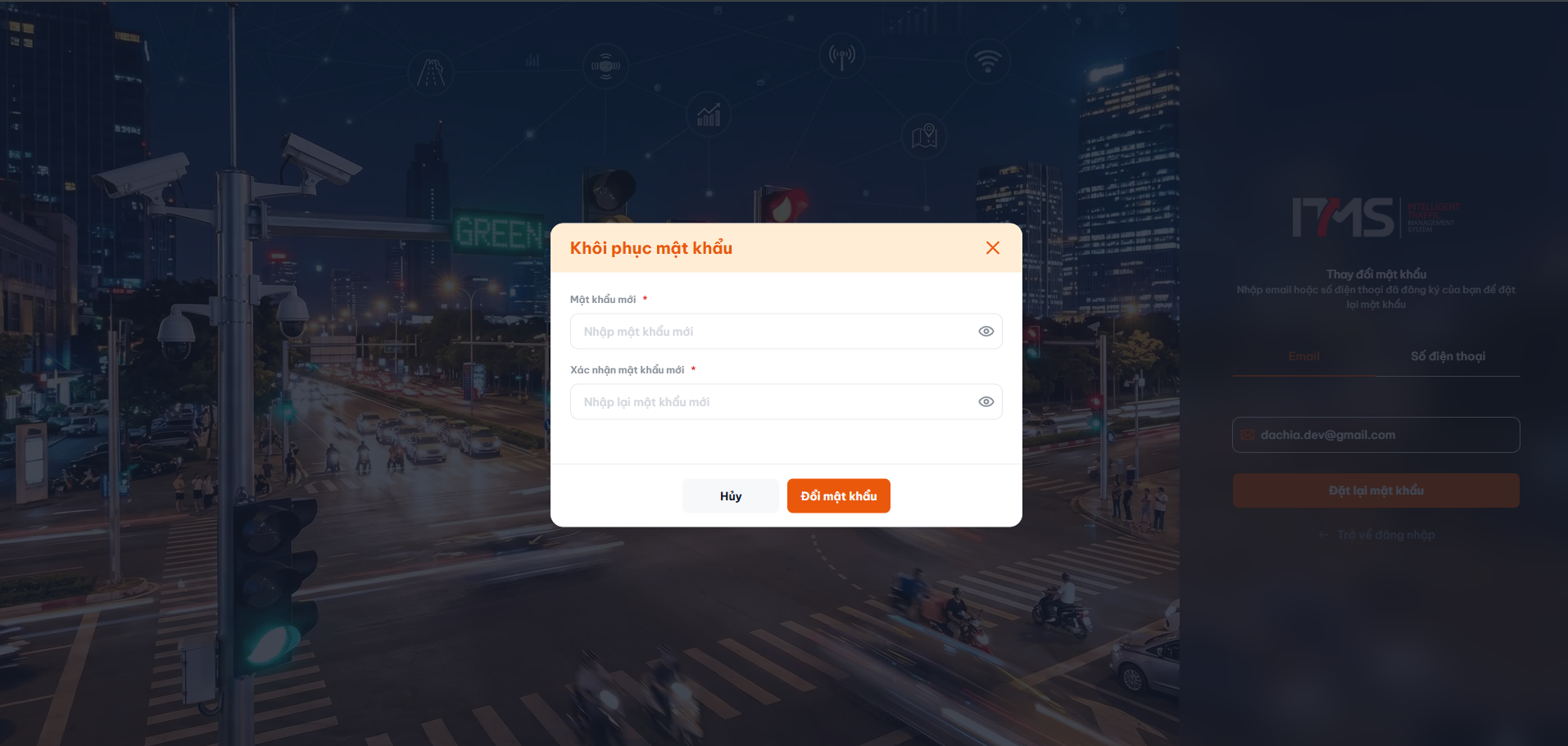 Hộp thoại Khôi phục mật khẩu - Tạo mật khẩu mới