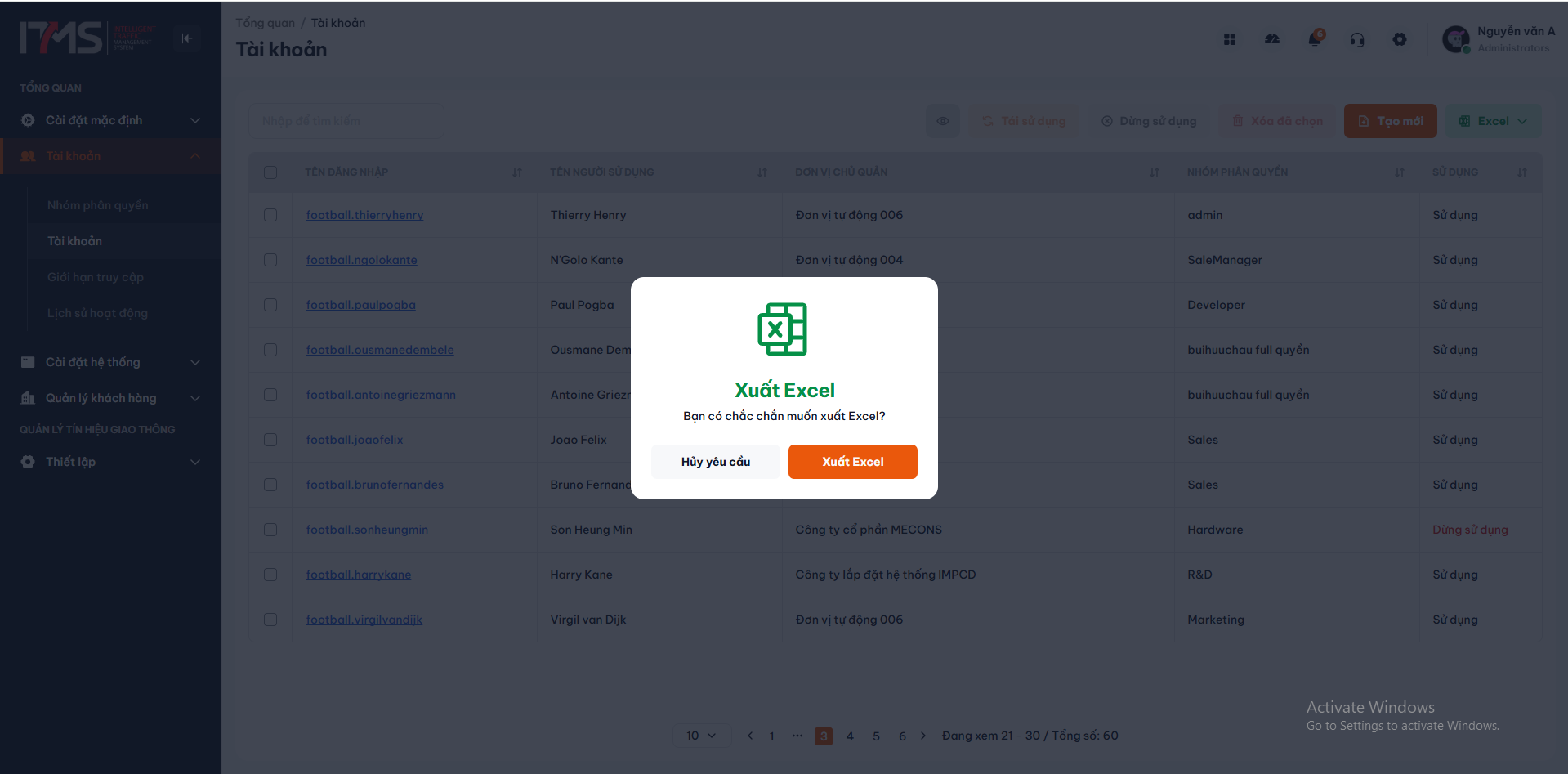 Hộp thoại xác nhận xuất danh sách Excel