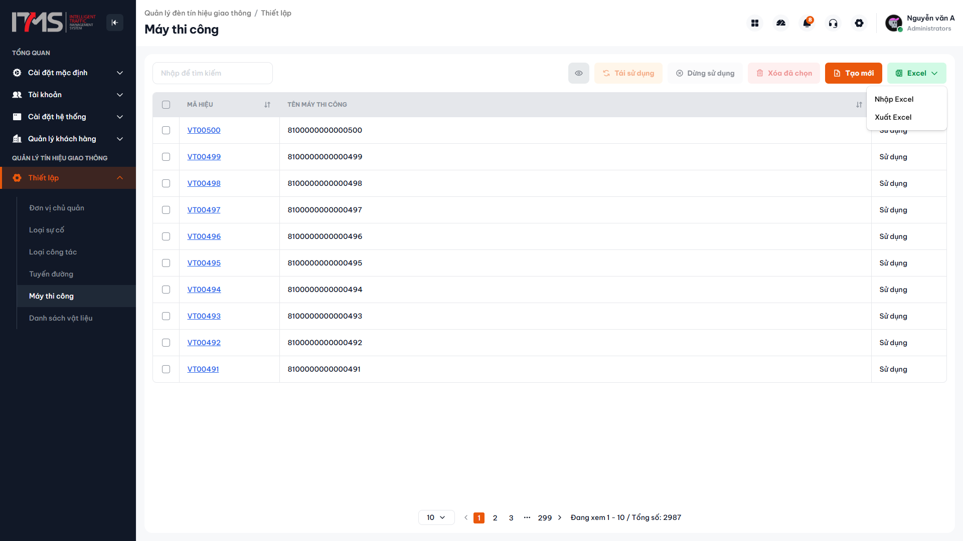 Menu thả xuống của nút Excel
