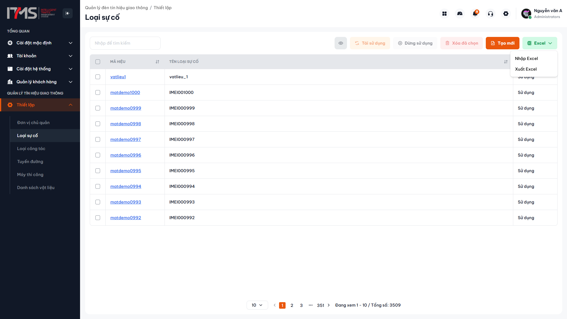 Menu thả xuống của nút Excel