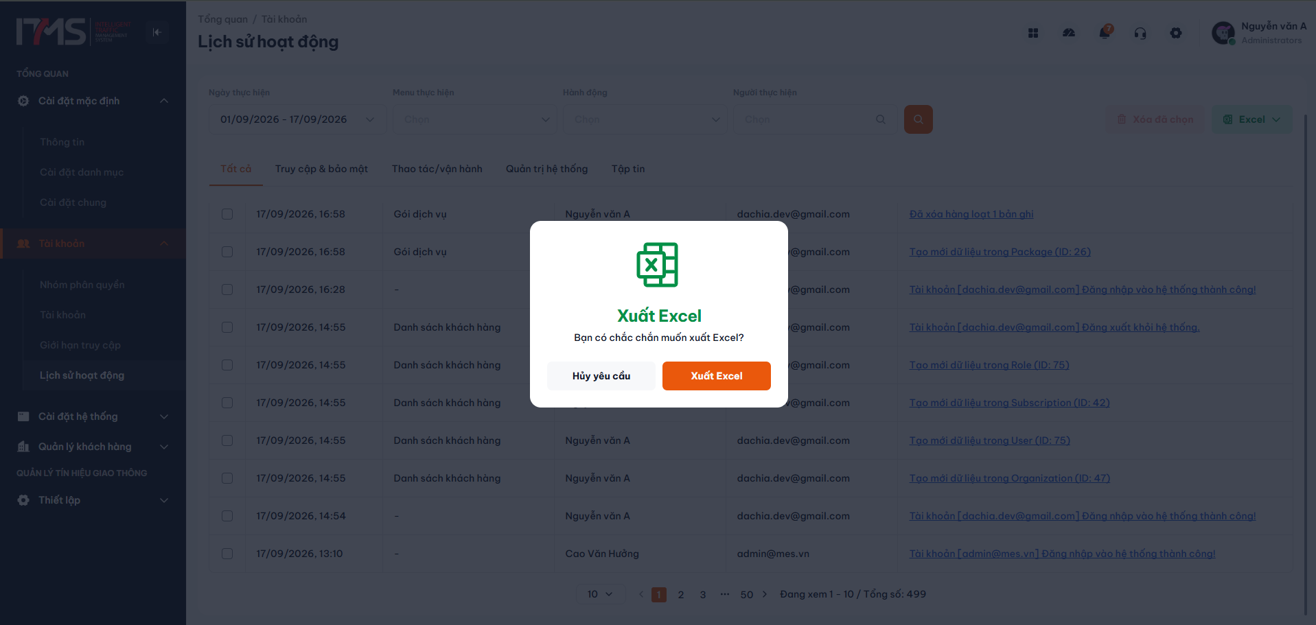 Hộp thoại xác nhận xuất Excel