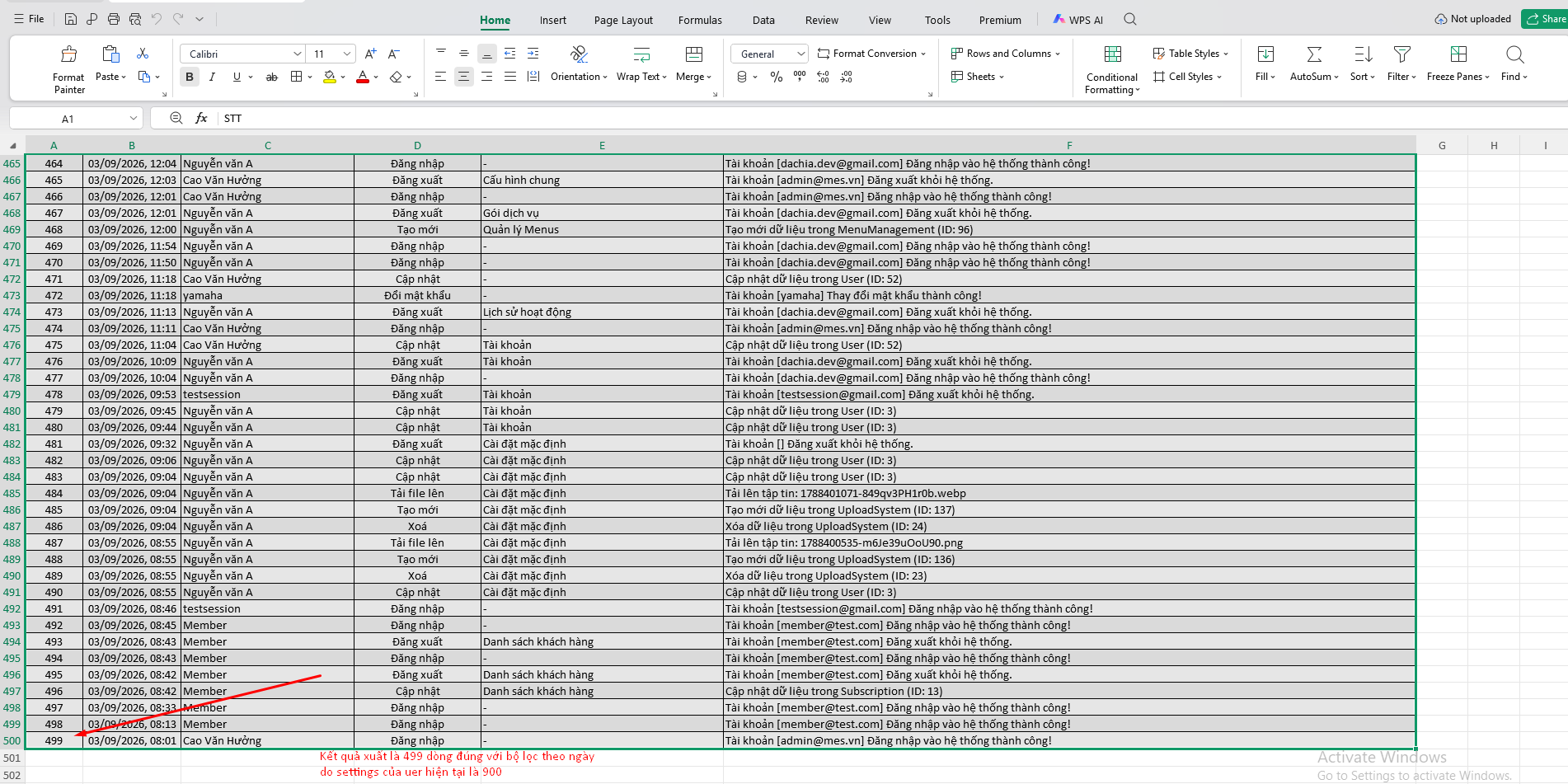 Tải xuống tệp Excel hoàn tất
