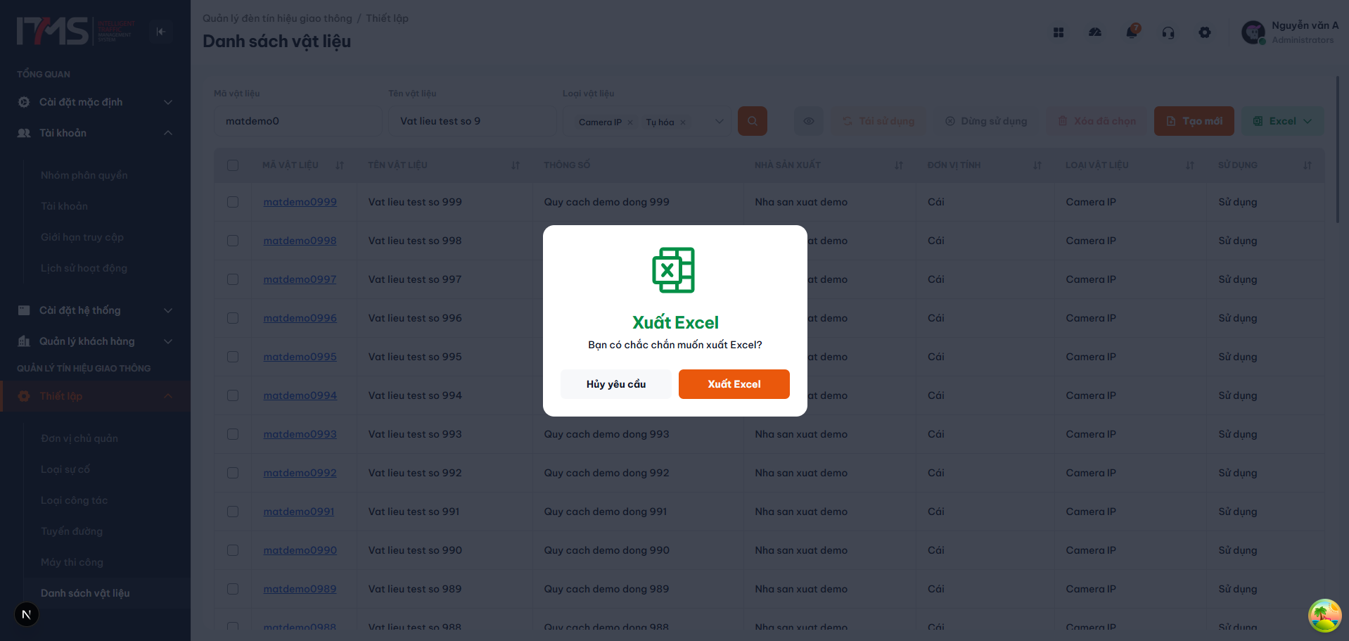Hộp thoại xác nhận xuất Excel