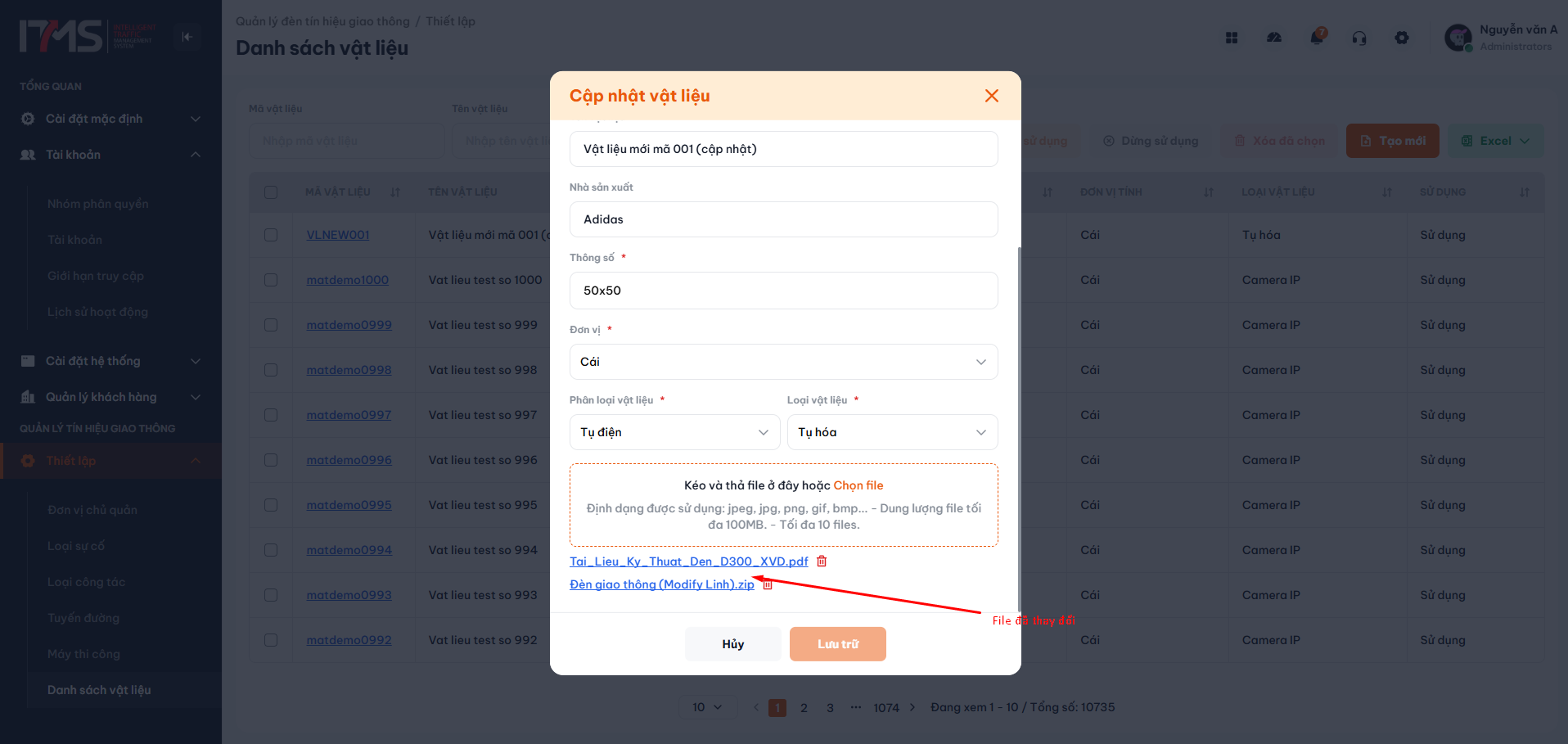 Bảng dữ liệu hiển thị thông tin cập nhật