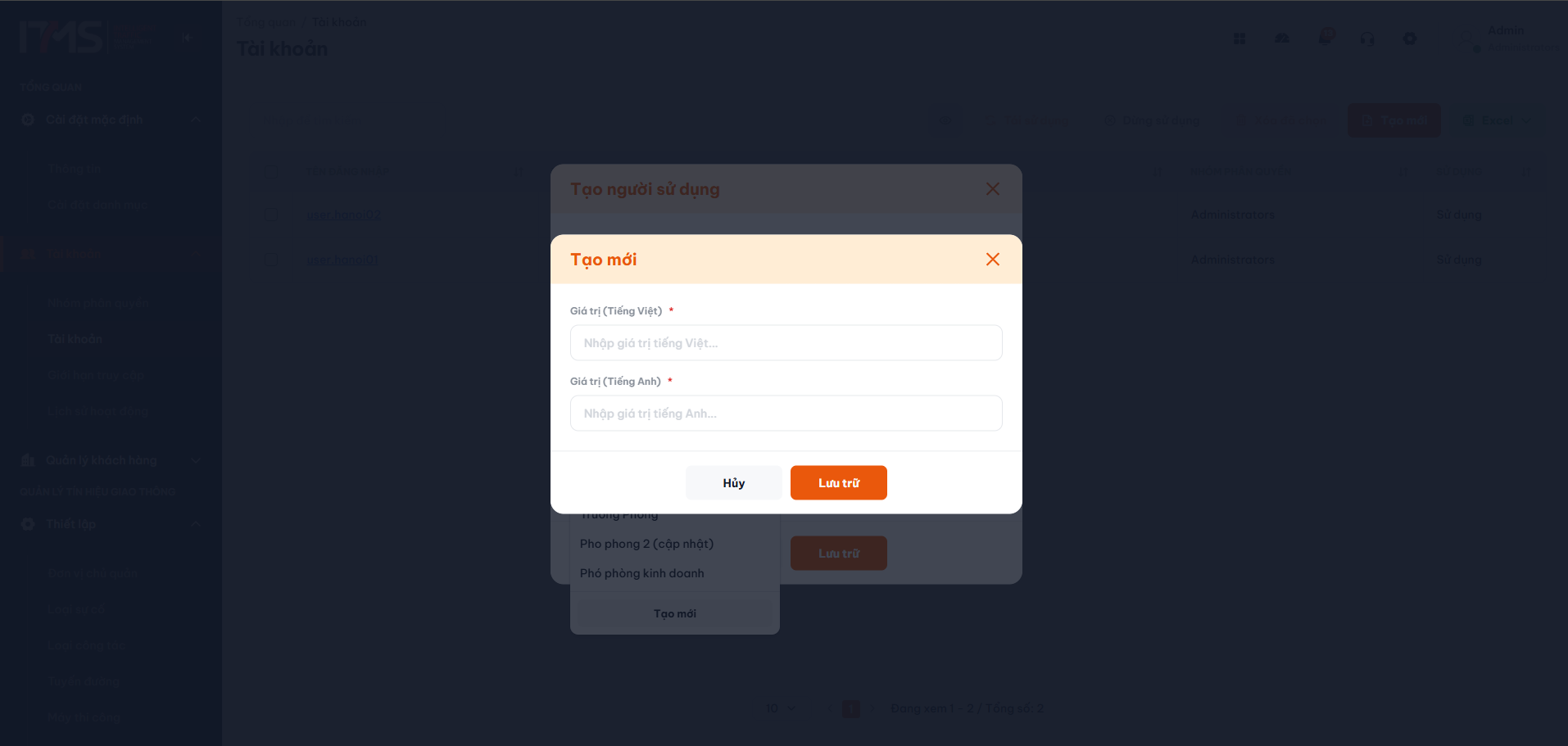 Chọn Tạo mới trực tiếp từ Dropdown form người dùng