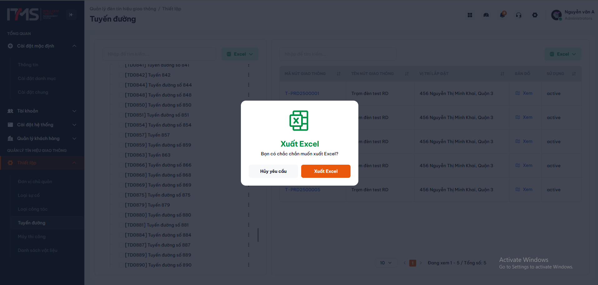 Nhấp chọn tác vụ Xuất Excel