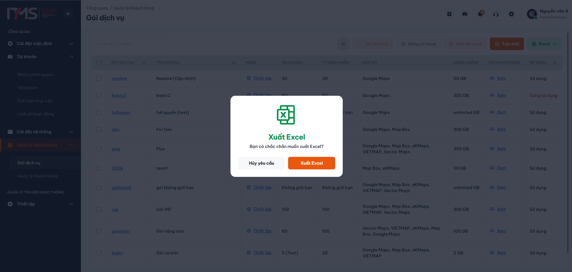 Hộp thoại xác nhận xuất dữ liệu Excel